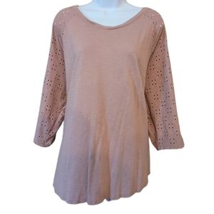 Maurices 3X Blush Rose Colored 3/4 Sleeve With Eyelets On Sleeves